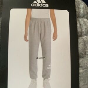 New Adidas Light Gray Fleece Tapered Sweatpants with Elastic Cuffs. Size M 10-12